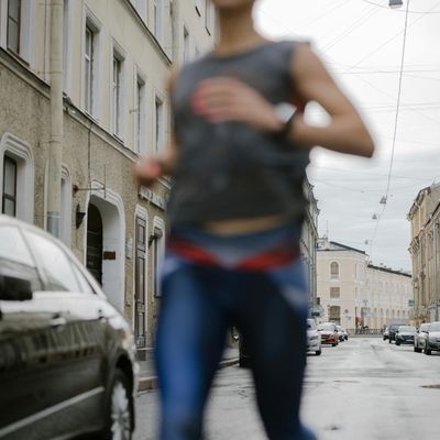 Blurred motion of a person running in place